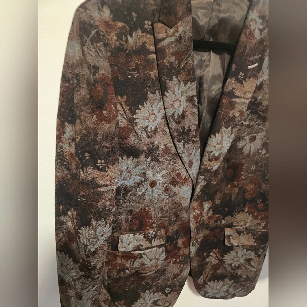 Lanzino Floral Patterned Brown Blazer
